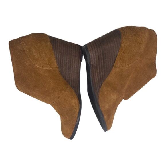 Lucky Brand Sumarah Ankle Booties Brown Suede 3" Wedge Heel Shoe Boot sz 10 - Picture 4 of 10